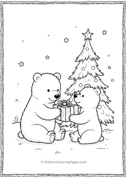 Polar Bear Family By A Christmas Tree Free PDF Printable