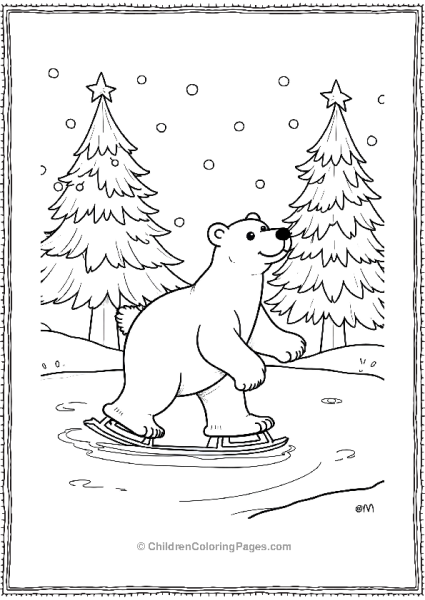 Polar Bear Ice Skating Around A Christmas Tree Free PDF Printable