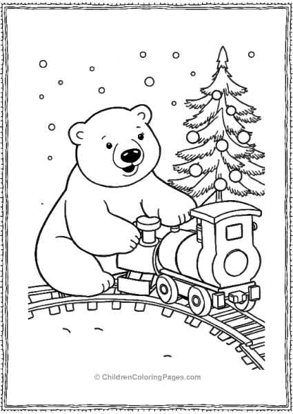 Polar Bear Playing With A Toy Train Set Free PDF Printable