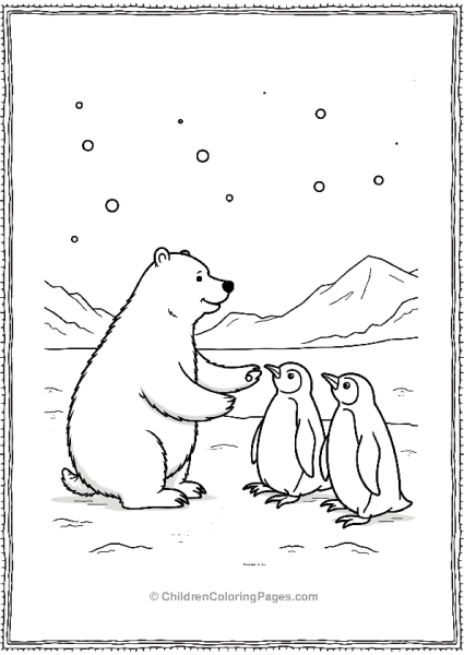 Polar Bear Playing With Penguins Free PDF Printable