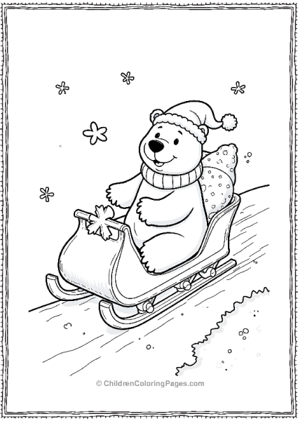 Polar Bear Sliding On An Ice Sleigh With Santa Free PDF Printable