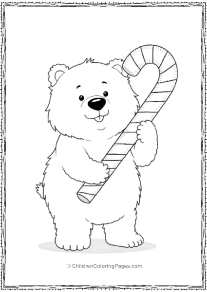 Polar Bear With A Giant Candy Cane Scaled Free PDF Printable