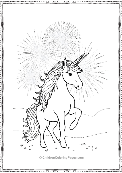 Pretty Unicorn With Fireworks Free PDF Printable