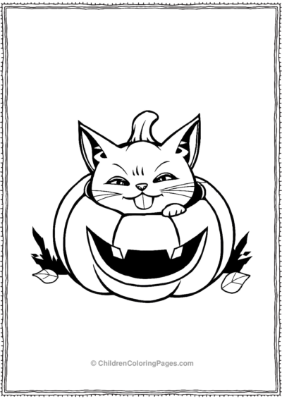 Pumpkin-Cat-Peeking-Out-From-Inside-A-Jackolantern Free PDF Printable