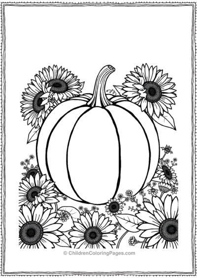 Pumpkin In A Sunflower Field Free PDF Printable