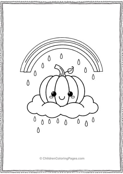 Pumpkin Sitting On A Cloud With Rainbow Free PDF Printable