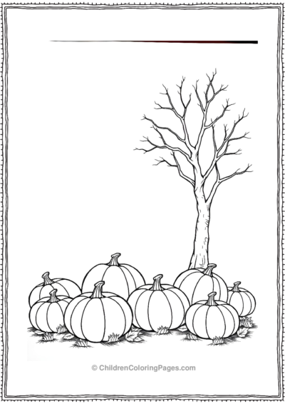 Pumpkins Gathered Under A Bare Tree Free PDF Printable