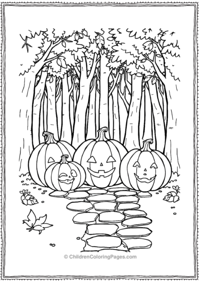 Pumpkins Going Down A Stone Pathway Free PDF Printable