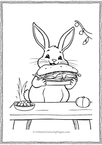 Rabbit-Enjoying-Sandwich-At-A-Picnic Free PDF Printable