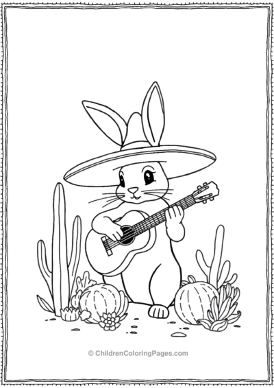 Rabbit-In-A-Desert-Playing-Guitar Free PDF Printable