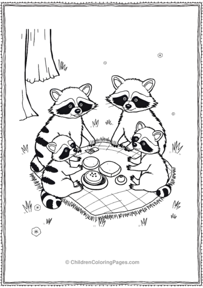 Raccoon-Family-Having-A-Picnic Free PDF Printable