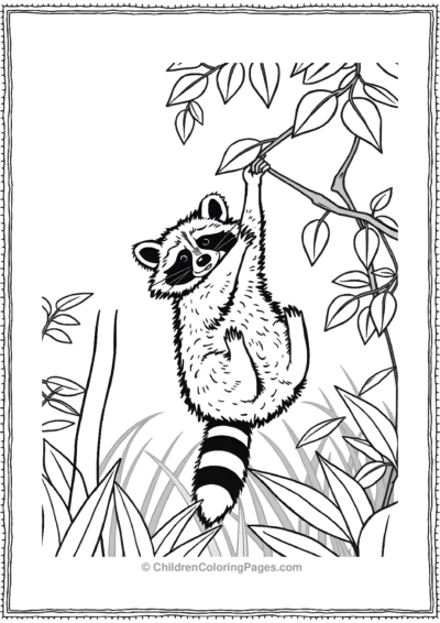 Raccoon-Hanging-From-A-Vine Free PDF Printable