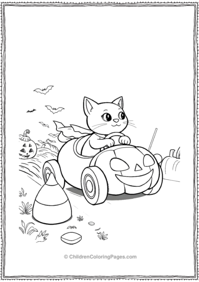 Race-Car-Driver-Cat-In-A-Pumpkinshaped-Car Free PDF Printable