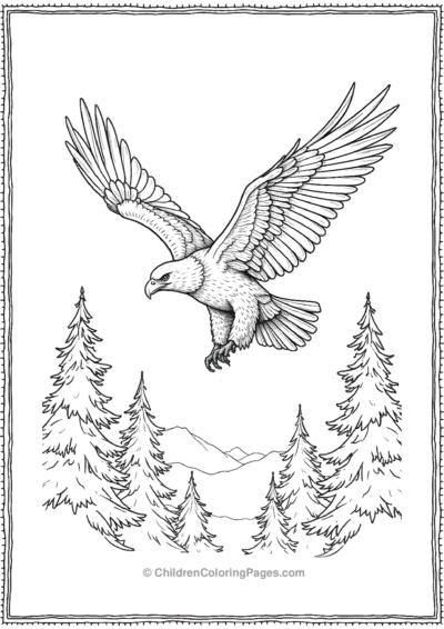 Realistic-Bald-Eagle-Flying-Over-a-Forest Free PDF Printable