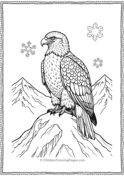 Realistic-Bald-Eagle-Resting-on-a-Snowy-Mountain-Peak Free PDF Printable