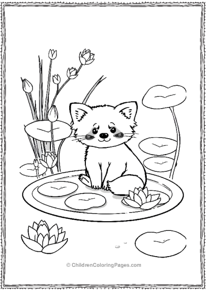 Red Panda Sitting On A Water Lilly Free PDF Printable