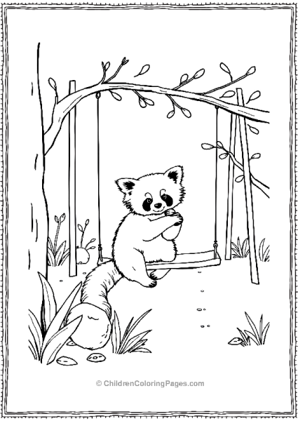 Red Panda Taking A Swing In A Park Free PDF Printable