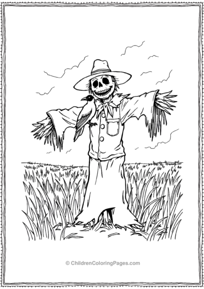 Scareccrow-with-a-crow-in-fields Free PDF Printable