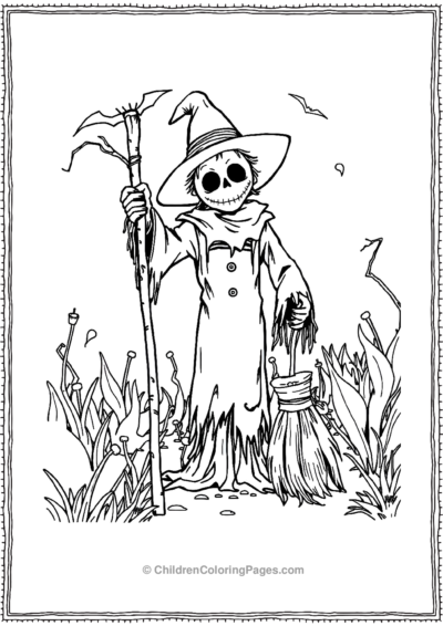 Scarecrow-holding-a-broken-broomstick Free PDF Printable