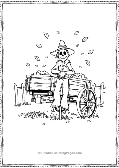 Scarecrow-leaning-on-an-old-wagon Free PDF Printable