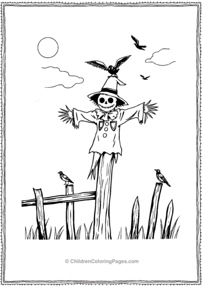 Scarecrow-perched-on-fence Free PDF Printable