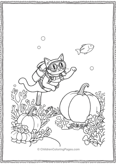 Scuba-Diver-Cat-Exploring-An-Underwater-Pumpkin Free PDF Printable