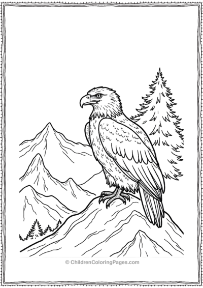 Simple-Bald-Eagle-Resting-on-a-Mountain Free PDF Printable