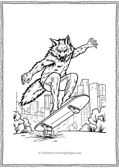 Skateboarding-Werewolf-Performing-A-Trick Free PDF Printable