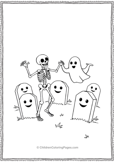 Skeleton-and-Ghost-Dancing-in-a-Graveyard Free PDF Printable