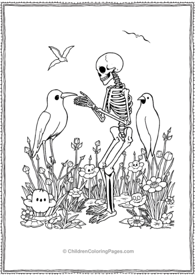 Skeleton-feeding-eerie-birds Free PDF Printable