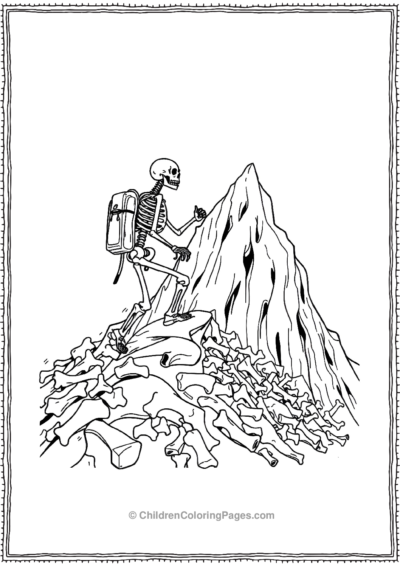 Skeleton-hiking-up-a-mountain Free PDF Printable