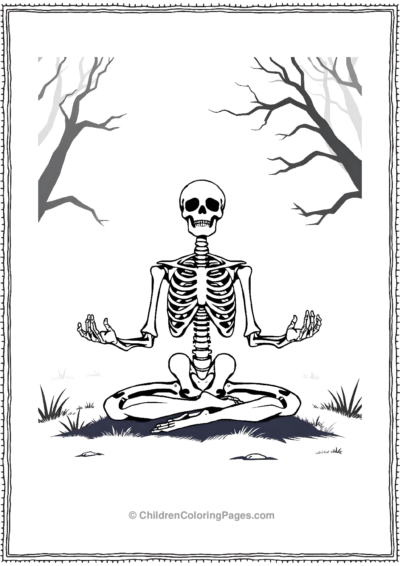 Skeleton-meditating-in-a-cemetry Free PDF Printable