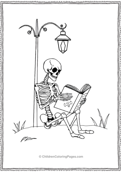 Skeleton-reading-a-spooky-book Free PDF Printable