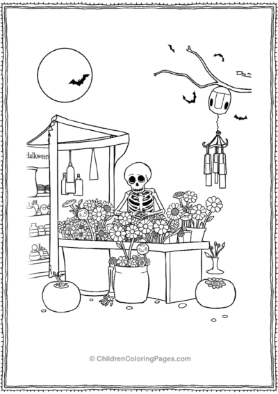 Skeleton Selling Spooky Flower Free PDF Printable