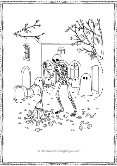 Skeleton Sweeping Leaves Free PDF Printable