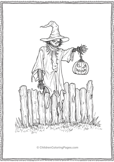 Spooky Scarecrow With Pumpkin Lantern Free PDF Printable