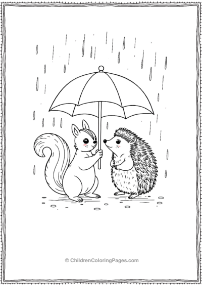 Squirrel-And-A-Hedgehock-Under-A-Umberella Free PDF Printable