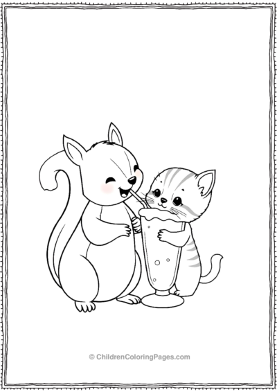 Squirrel-And-A-Kitten-Drinking-Milk-Shake Free PDF Printable