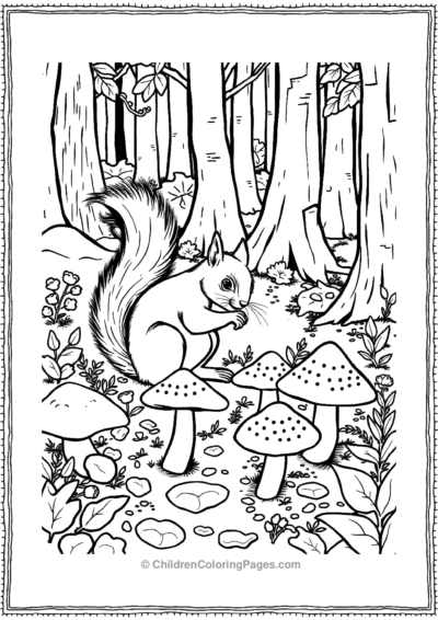 Squirrel-Inspecting-Mushrooms Free PDF Printable