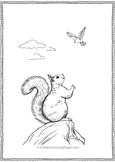 Squirrel-Looking-At-A-Bird-In-The-Sky Free PDF Printable