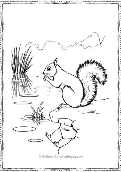 Squirrel-On-The-Edge-Of-Pond-Watching-Reflection Free PDF Printable