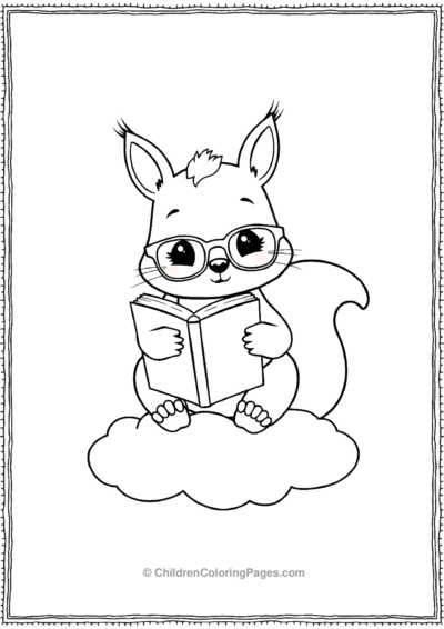 Squirrel-Sitting-On-Cloud-Reading-A-Book Free PDF Printable