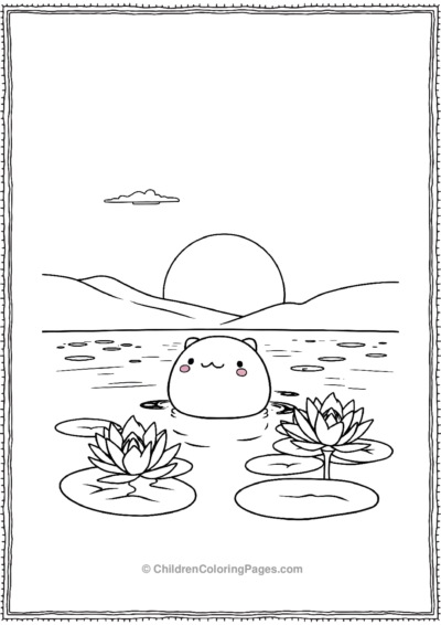 Squishmallow-Floating-On-A-Lake-With-A-Sunset-1 Free PDF Printable