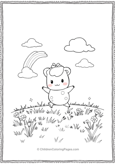 Squishmallow-Prancing-In-A-Meadow-With-A-Rainbow Free PDF Printable