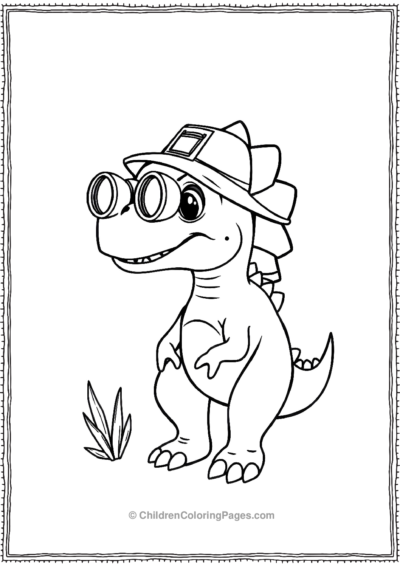 Stagosaurus-Wearing-An-Explorer-Hat-Looking-Through-A-Binoculars Free PDF Printable