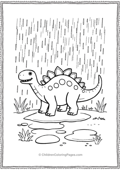 Stegosaurus-In-Rain Free PDF Printable