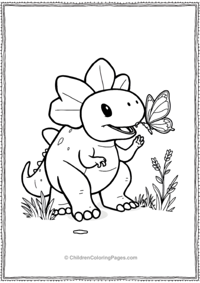 Stegosaurus-Playing-With-A-Butter-Fly Free PDF Printable