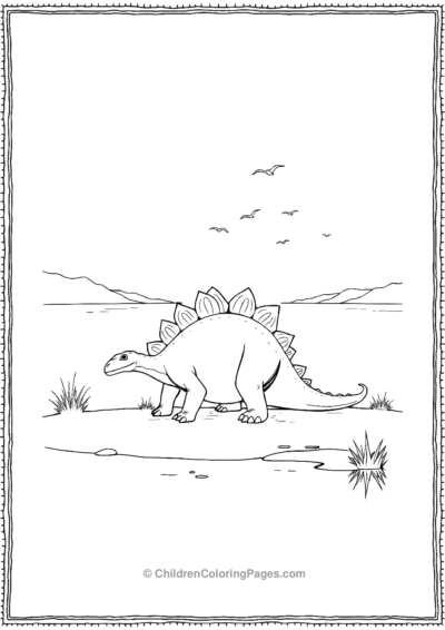 Stegosaurus-Resting-Beside-A-Calm-Lake Free PDF Printable