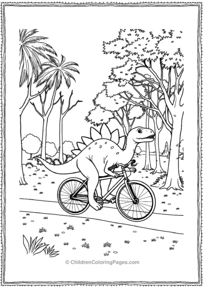 Stegosaurus-Ridding-A-Bike-Through-A-Park Free PDF Printable