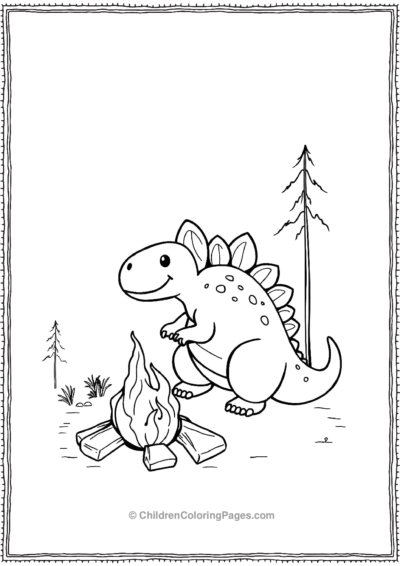 Stegosaurus-Sitting-By-A-Camp-Fire Free PDF Printable